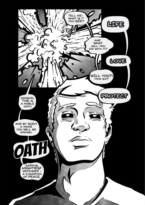 This is a sample page from the comic book Myrrom Galaxy: Oath, by Nate Lindley (aka ACP_Nate) of Awesome Combo Productions (ACP)