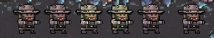 This is a GIF animation of 6 color-blinking super powered zombies from Truth: Save the Miners!.