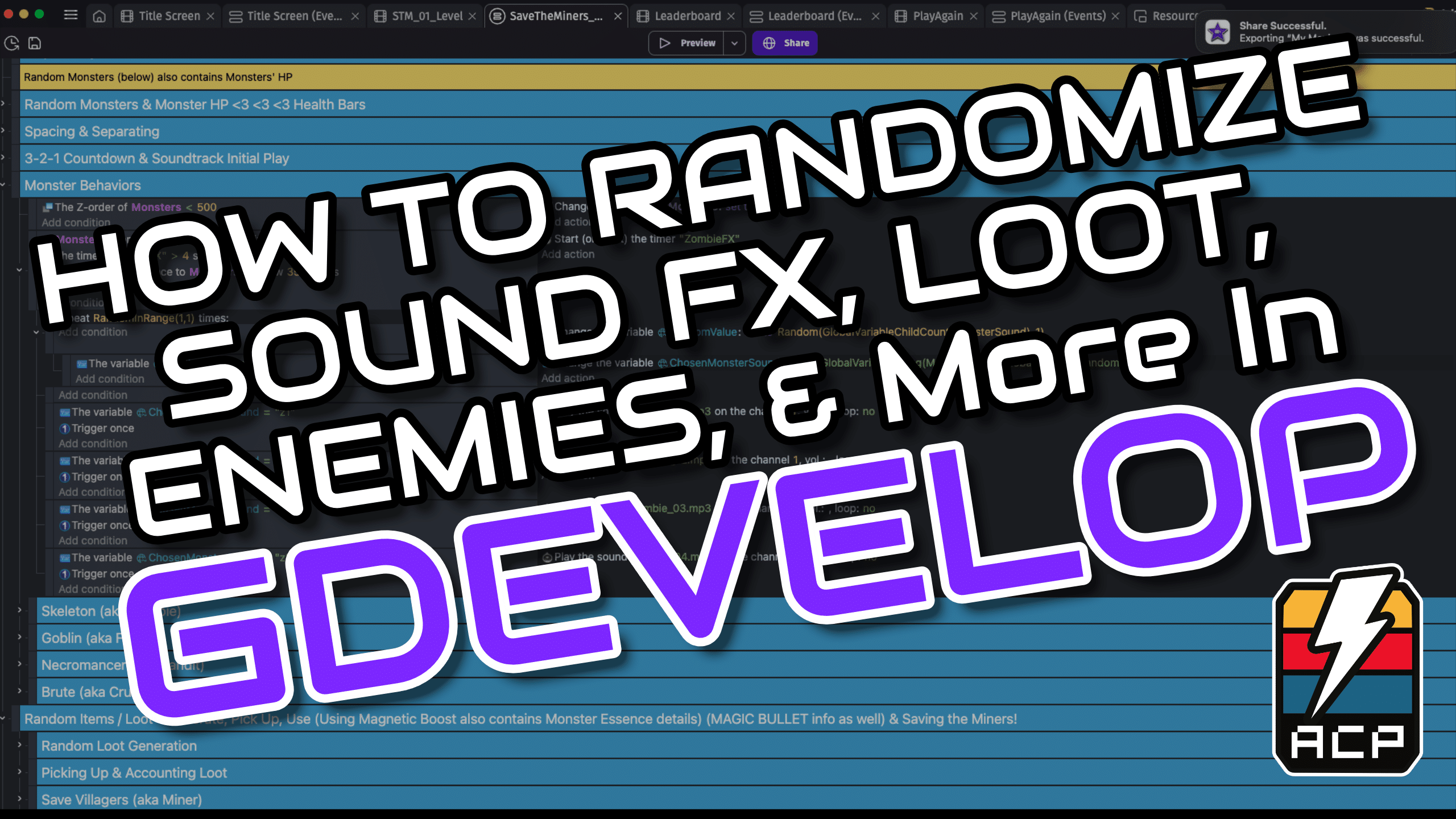 This is a cover image for the post, Sound FX, Loot, Enemies, & More - How to Randomize in Gdevelop.